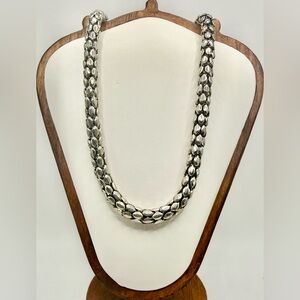 Chunky Silver Beaded Chain Necklace Textured Modern Statement